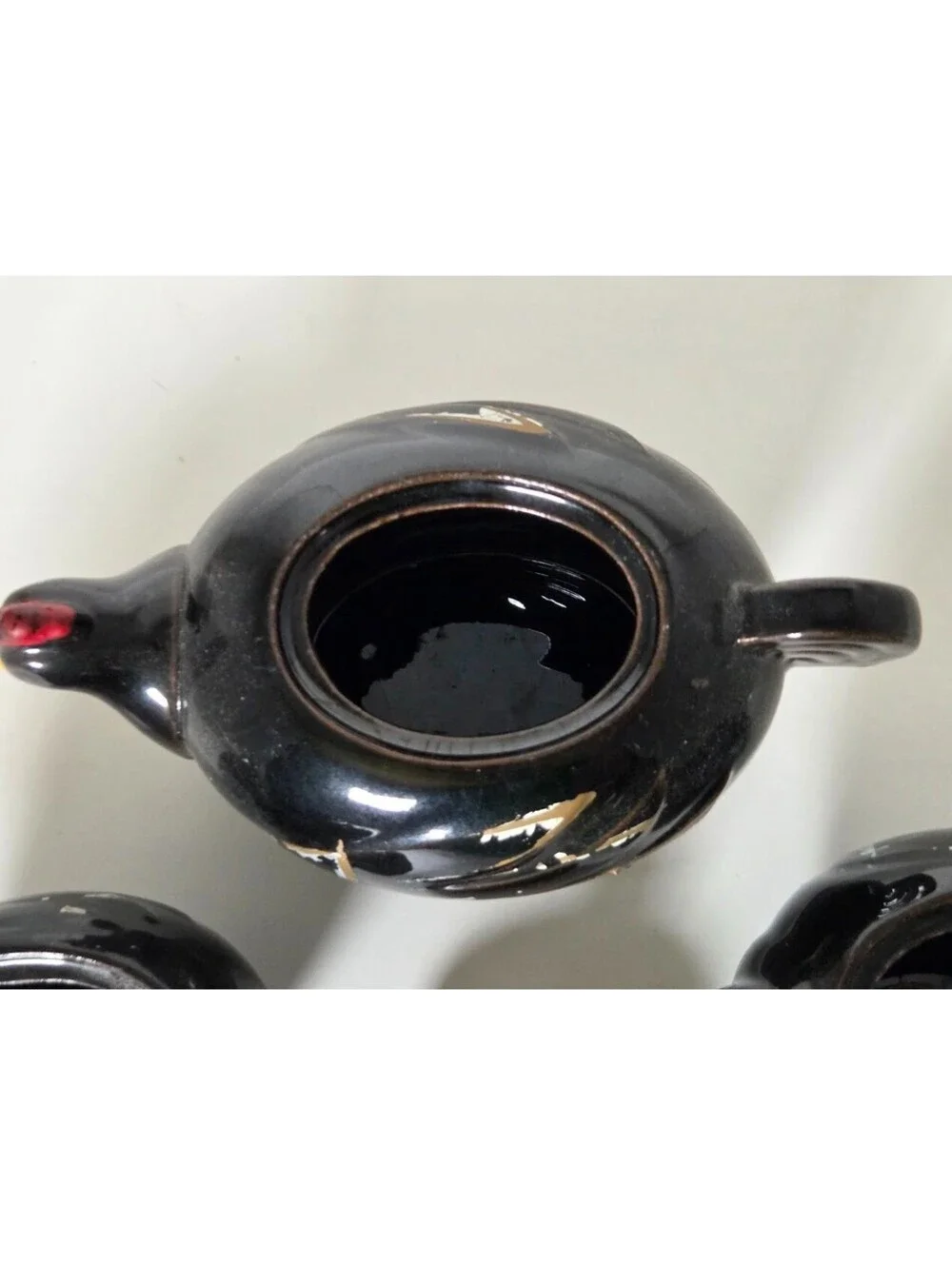 Vintage Black Hen Stacking Chicken Sugar Creamer Salt Ceramic Trio Set USA